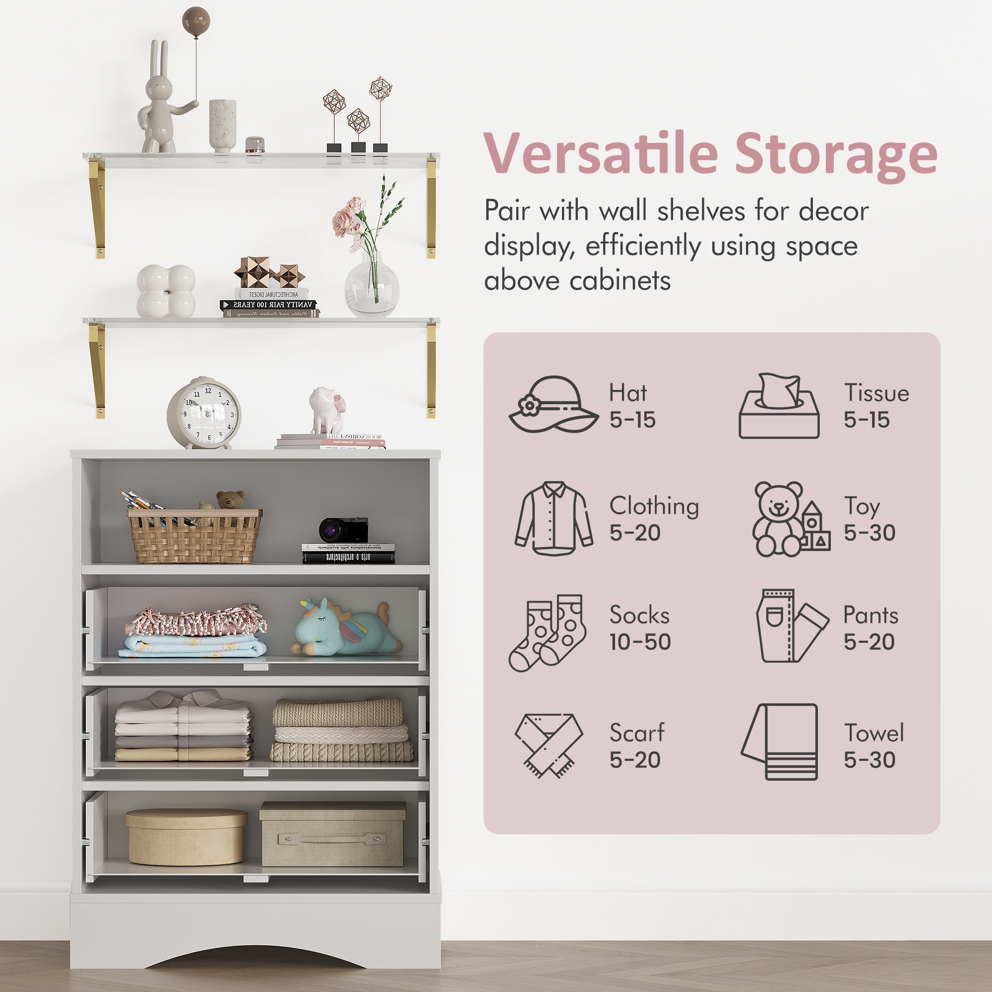 Dresser With Drawers & Floating Shelves, 3 Drawer Dresser With Open Storage & Painted Finish, Modern Storage Dresser For Toddler Room, Bedroom, Living Room, Closet, Hallway, White_maomaolike.com